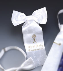 SATIN FIRST COMMUNION ARM BOW WITH CHALICES