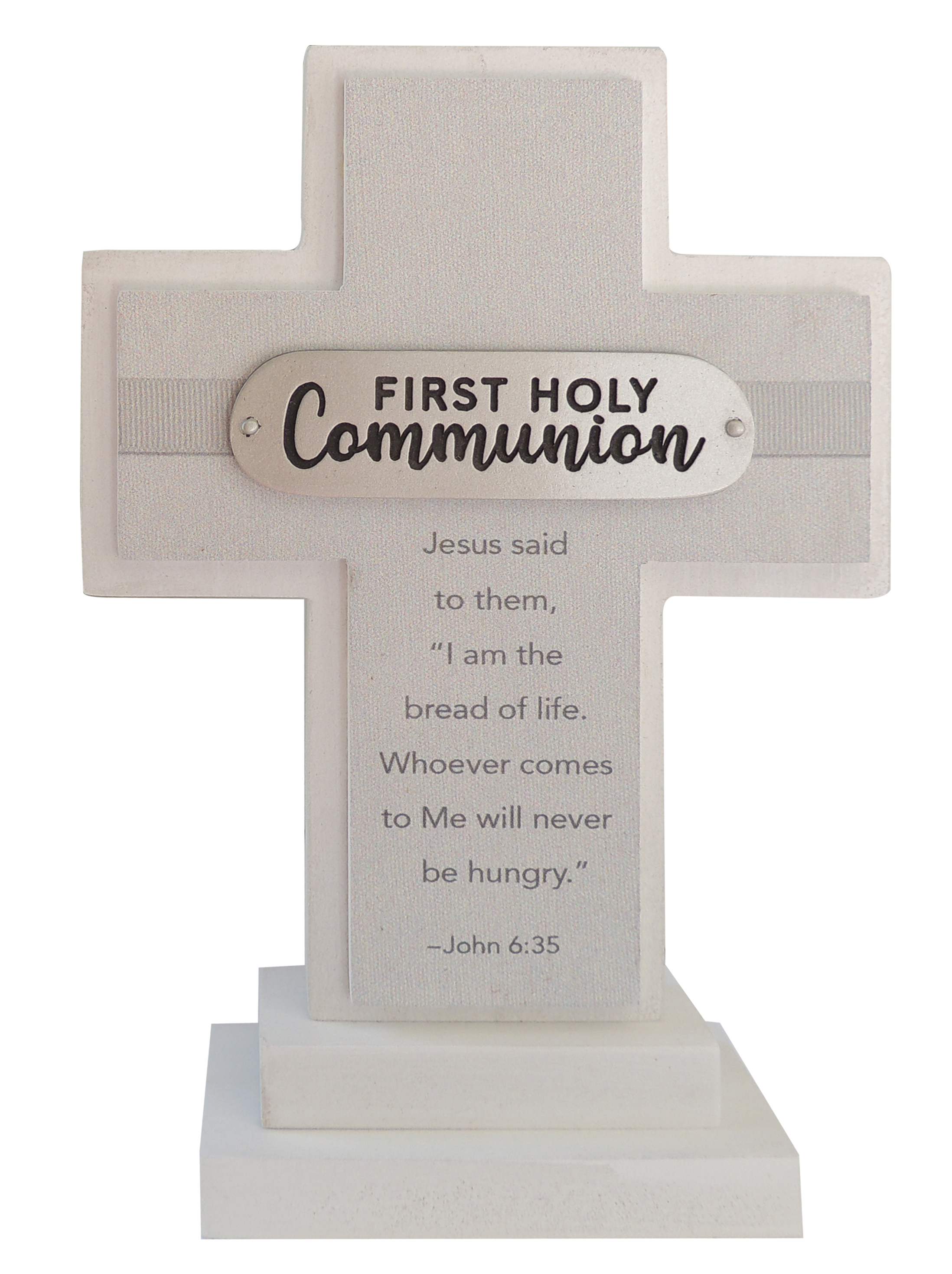 7in Standing Wood First Communion Cross w/brass plate