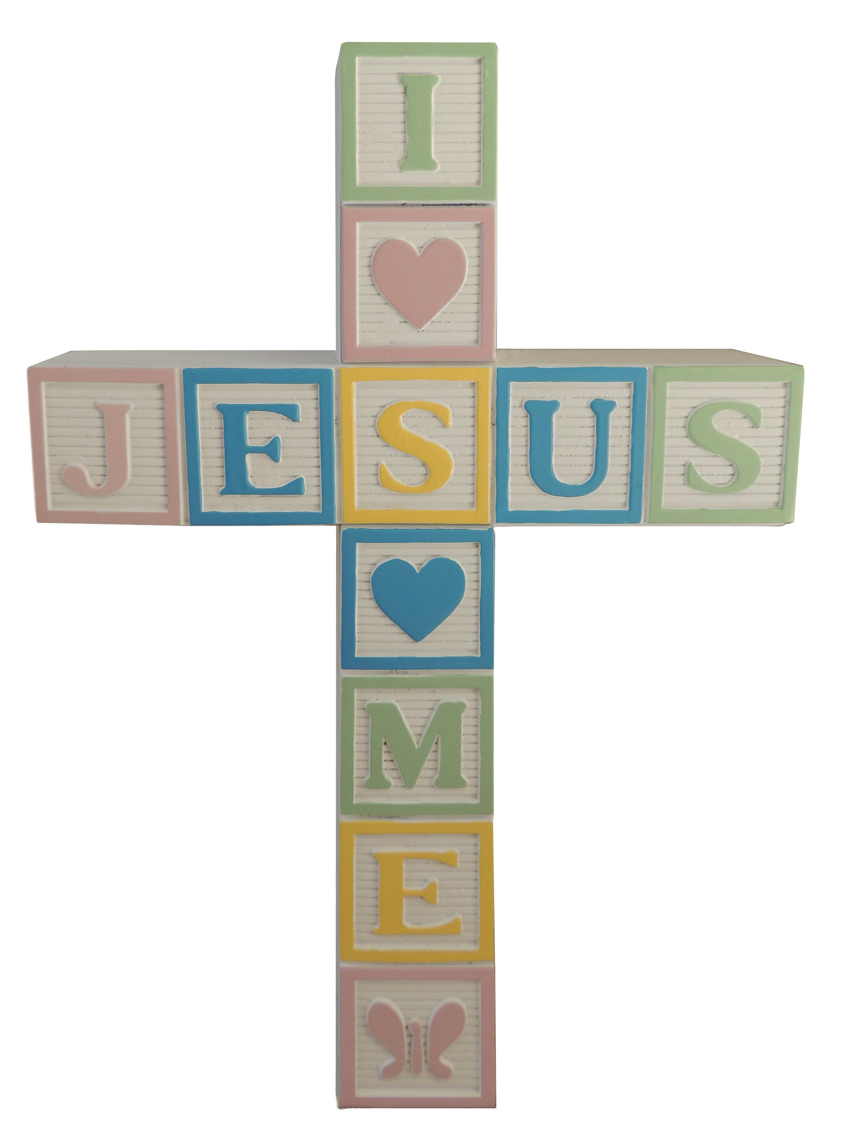 8.5in Jesus Loves Me Wood Wall Cross in Baby Block Design