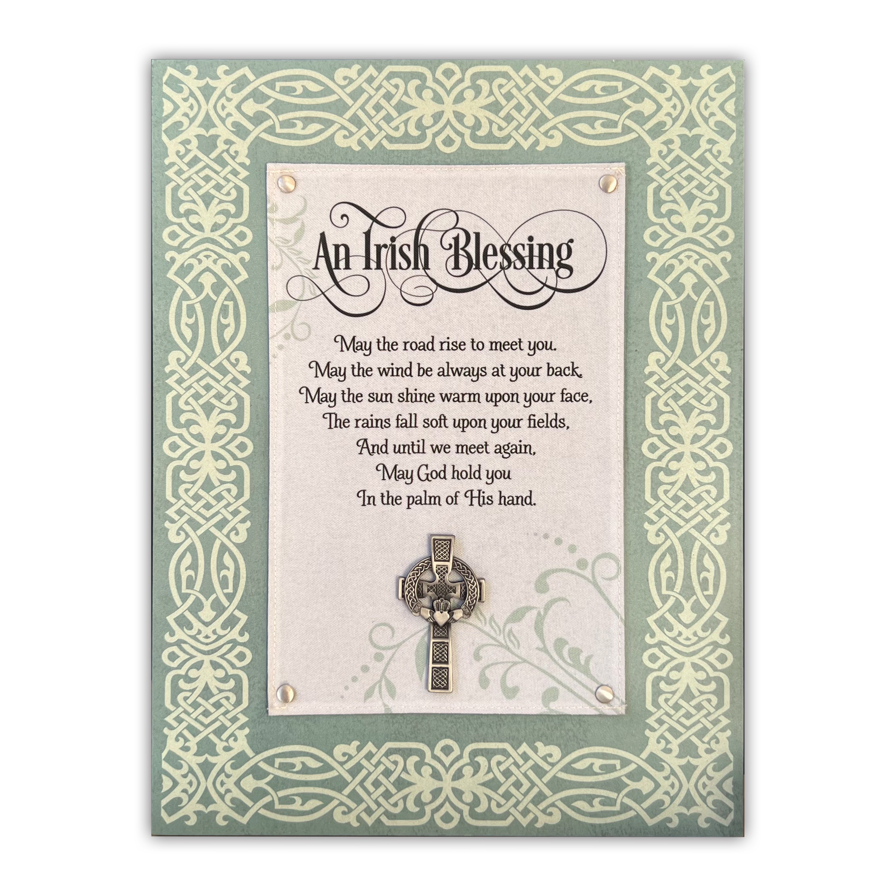 Irish Blessing Wood Plaque featuring Metal Claddagh Cross 12x9 in.
