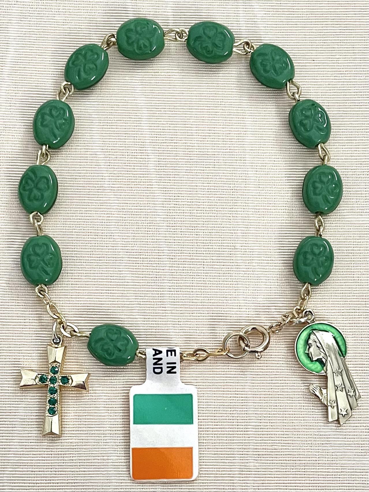 Shamrock Rosary Bracelet Boxed