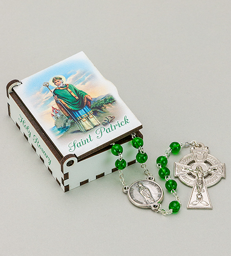 ST. PATRICK WOOD BOX WITH ROSARY