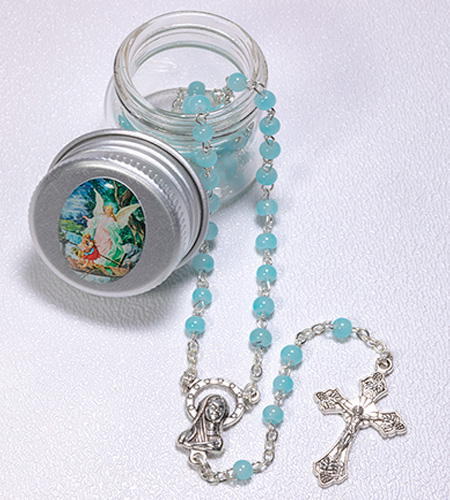 BLUE ROSARY IN GUARDIAN ANGEL BOX