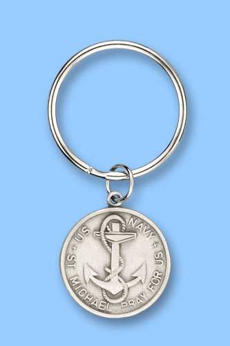 IN HIS SERVICE NAVY ROUND KEYRING