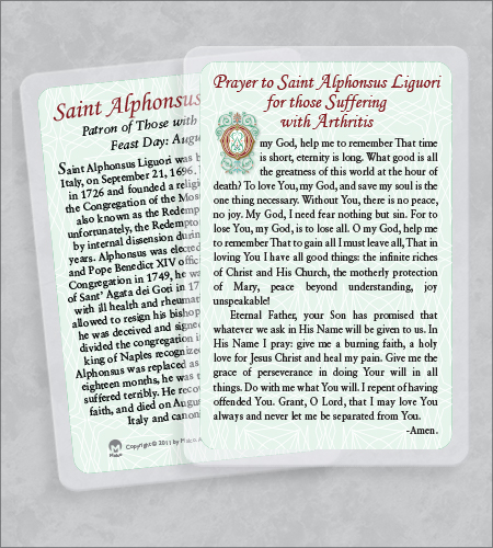 ST ALPHONSUS LIGUORI/ARTHRITIS LAMINATED HEALING PRAYER CARD