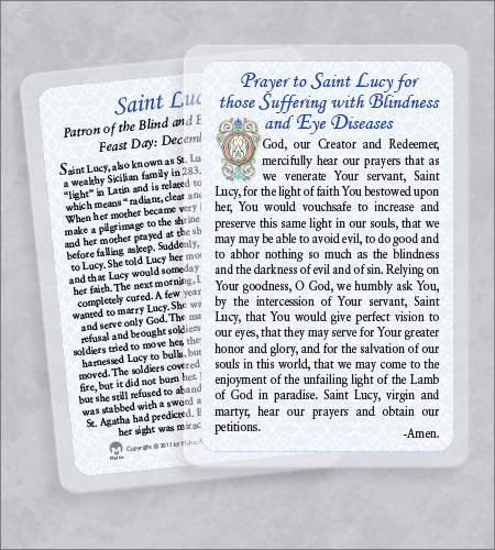 ST LUCY/ EYE DISEASES LAMINATED HEALING PRAYER CARD