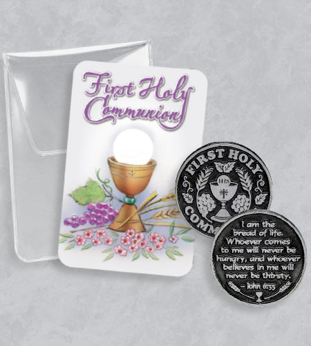 FIRST COMMUNION POCKET TOKEN WITH CARD IN POUCH