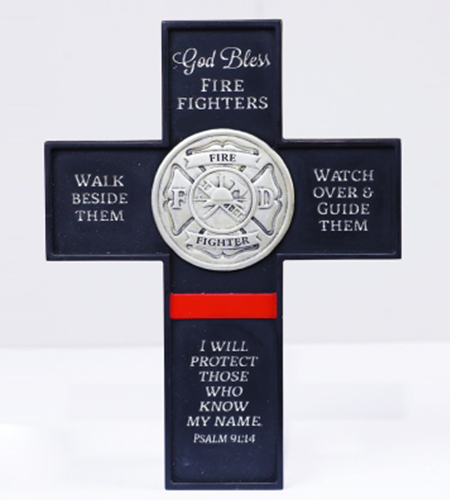 6 X 8in God Bless Firefighters Cross with Easel & Hanger Boxed