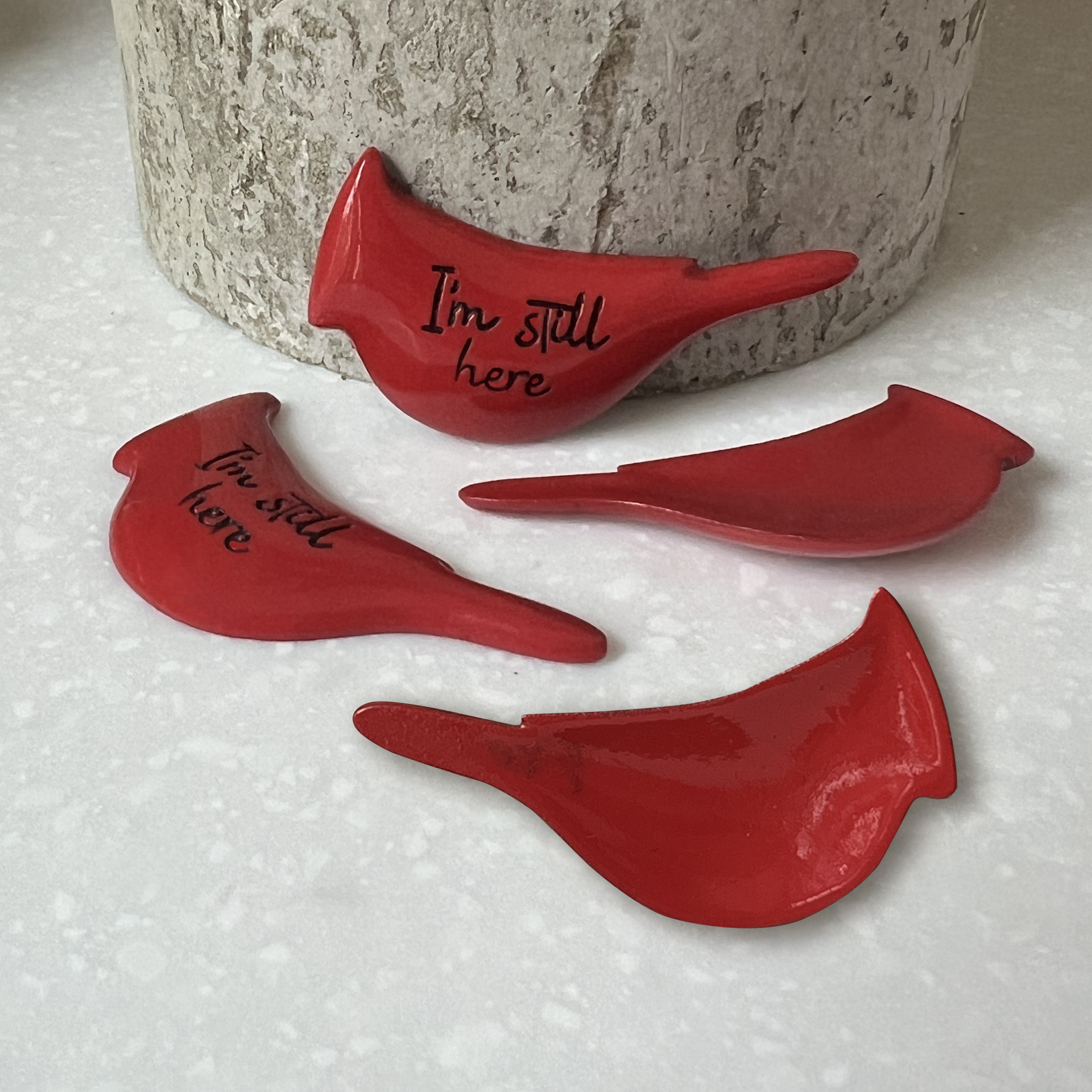 Memorial Red Cardinal Thumb Stone with Prayer Card in Pouch