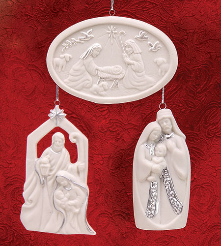 Assorted Porcelain Holy Family Ornament With Silver Highlights