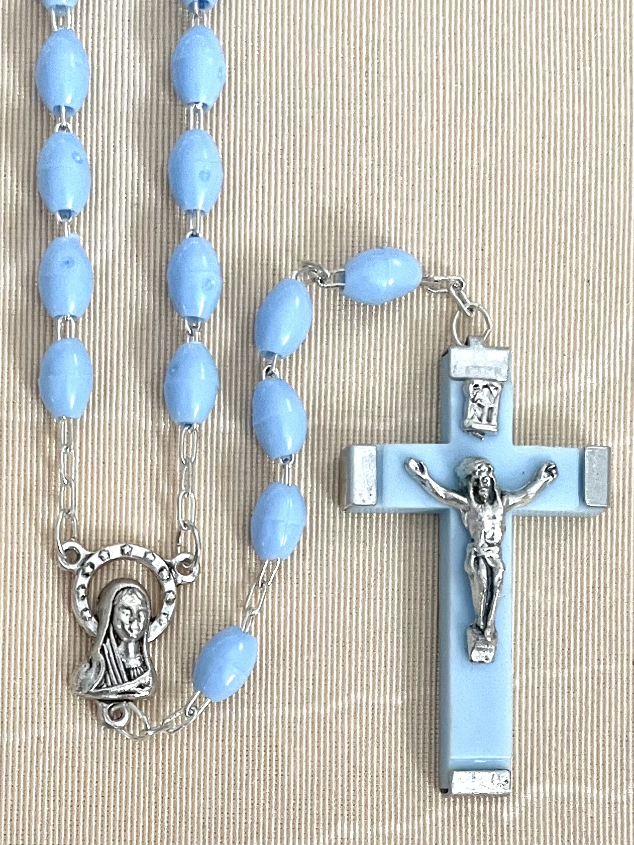 5x7mm BLUE OVAL ROSARY SOLDERED LINK 18in LENGTH