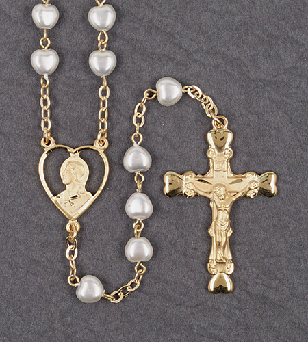 6x6mm BLUE PEARL HEART GOLD ROSARY WITH ROMAGNA C&C