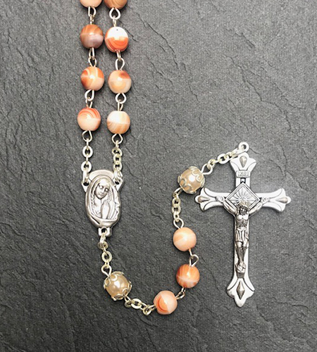 6mm ROUND CORAL ROSARY 18in LENGTH