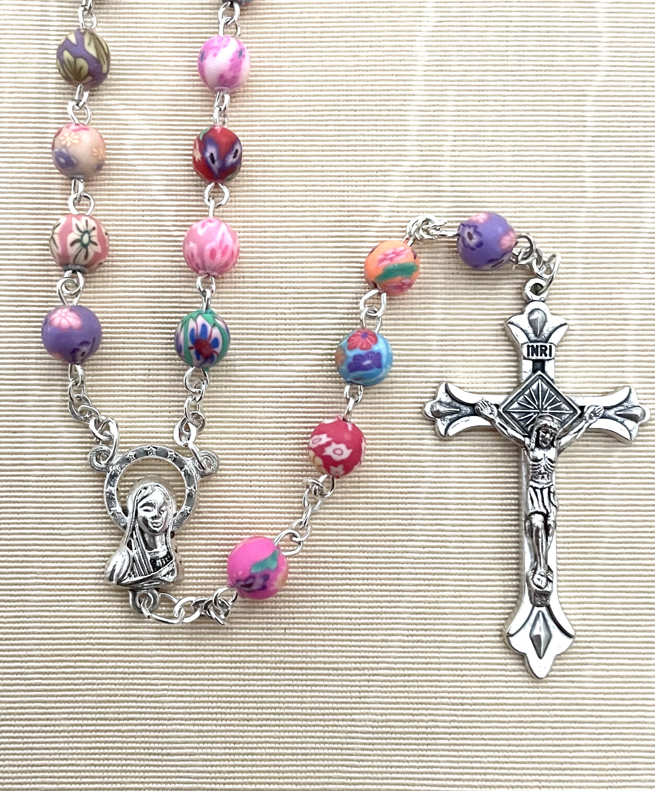 6mm MULTI COLOR CLAY BEAD ROSARY