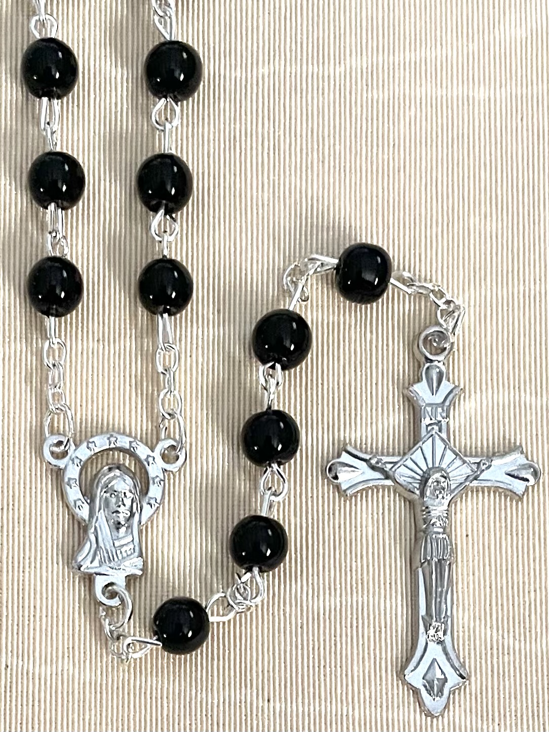 6mm BLACK GLASS ROSARY