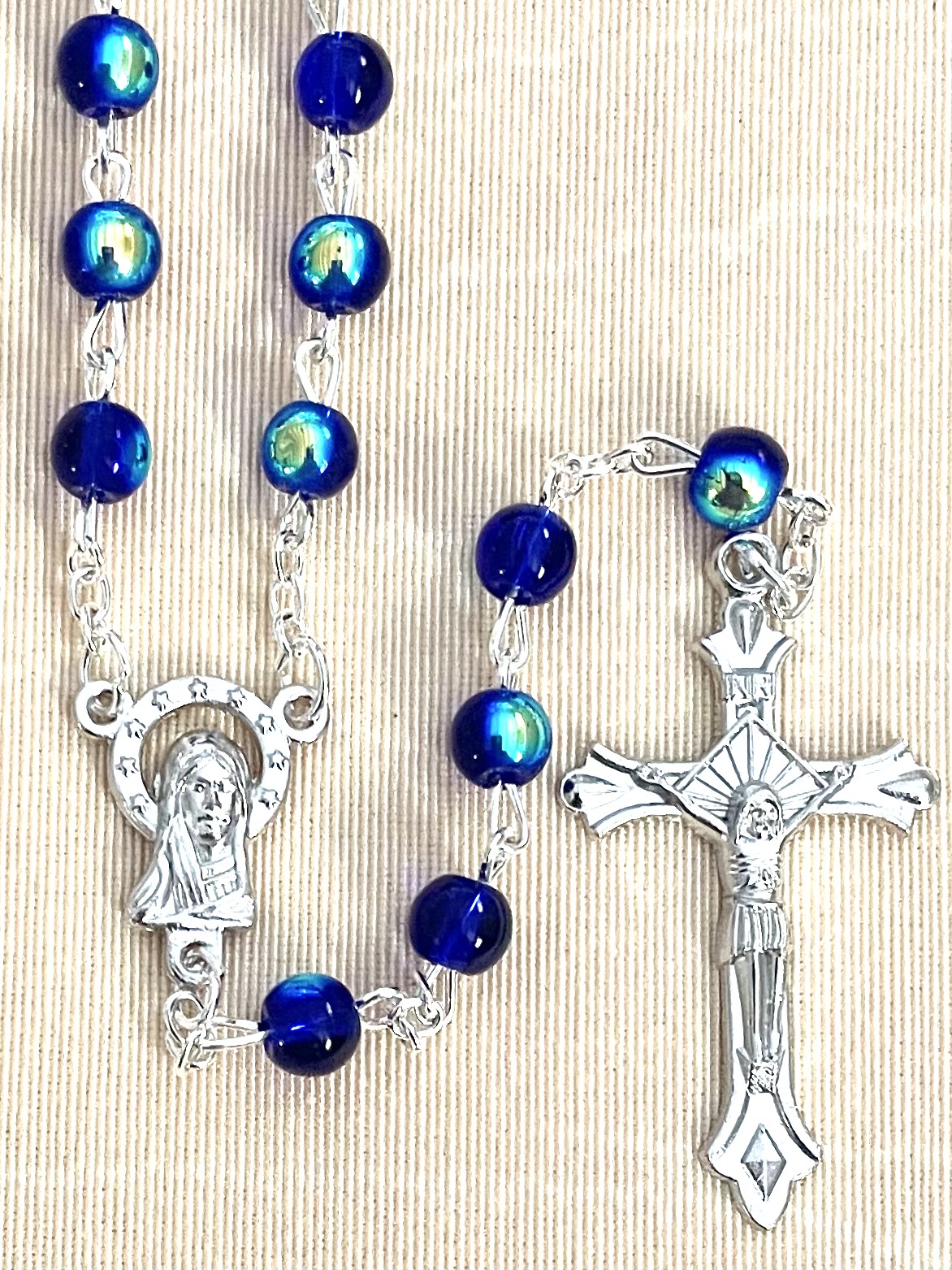 6mm DARK SAPPHIRE GLASS ROSARY