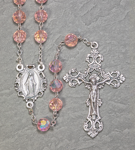 8mm PINK TIN CUT ROMAGNA ROSARY BOXED