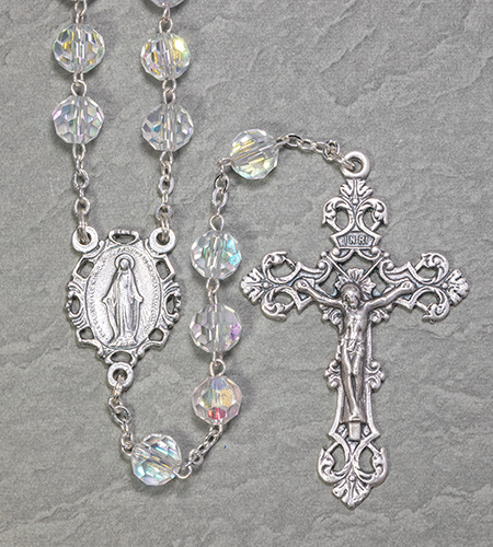 8mm CRYSTAL TIN CUT ROMAGNA ROSARY BOXED