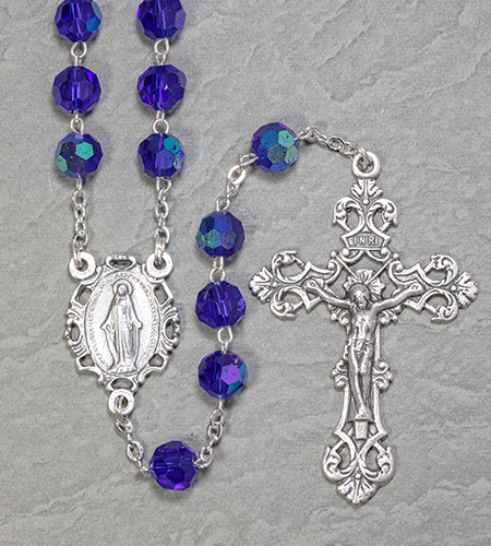 8mm DARK SAPPHIRE TIN CUT ROMAGNA ROSARY BOXED