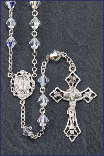 7mm RONDELLE SWAROVSKI CRYSTAL AB ALL STERLING EXCLESIOR ROSARY