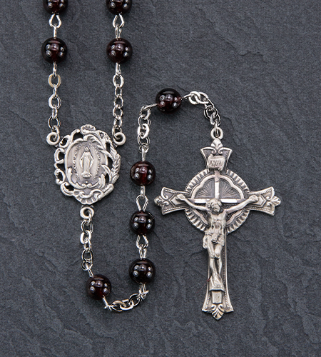 6mm ROUND GARNET GEMSTONE ALL STERLING SILVER EXCELSIOR ROSARY