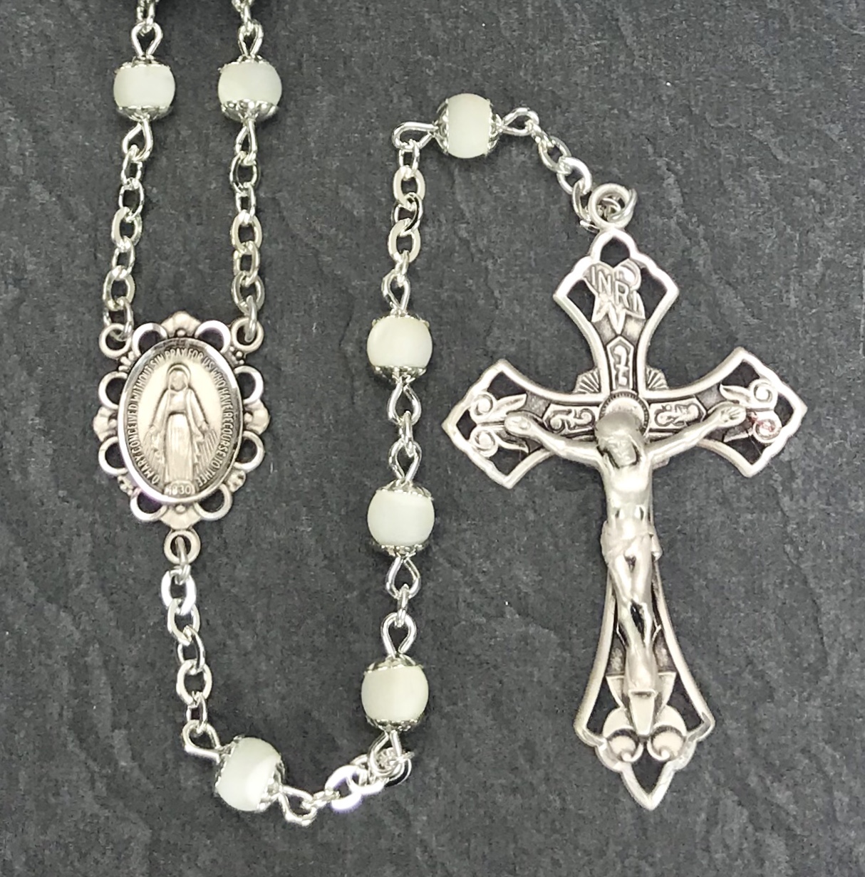 6mm ROUND MOTHER OF PEARL CAPPED GEMSTONE ALL STERLING SILVER ROSARY