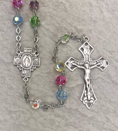 7mm ROUND MULTI AB SWAROVSKI ALL STERLING EXCELSIOR ROSARY