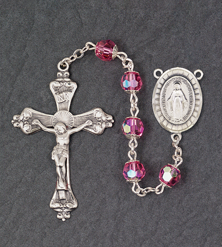 7mm Round Rose Ab Swarovski All Sterling Excelsior Rosary