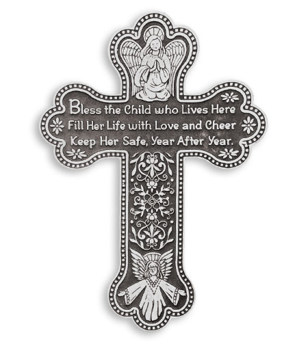 5.5in Pewter Baby Girl Wall Cross