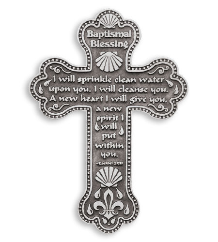 4in Pewter Baptism Blessing Wall Cross