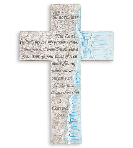 10 in Footprints Wall Cross with Prayer