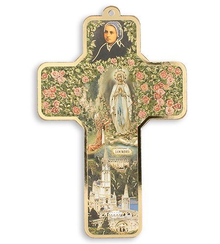 5in WOOD OUR LADY OF LOURDES CROSS