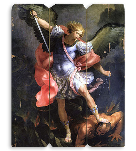 ST MICHAEL WOODEN PLAQUE