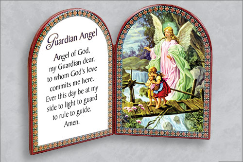 4.5in GUARDIAN ANGEL ENAMELED WOOD BI-FOLD PLAQUE