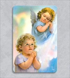 2x3 GUARDIAN ANGEL W/PRAYING CHILD PLASTIC HOLY CARD