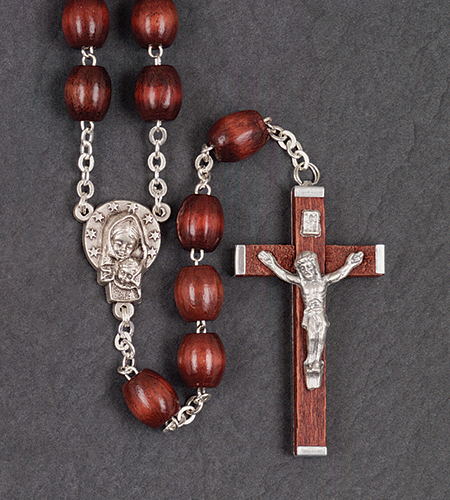 12 mm Oval Maroon Wood Family Rosary 30 in Length