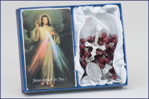 Divine Mercy Laminated Prayer Card with Rosary