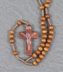 5mm ROUND BROWN WOOD ROSARY ON CORD 11in LENGTH