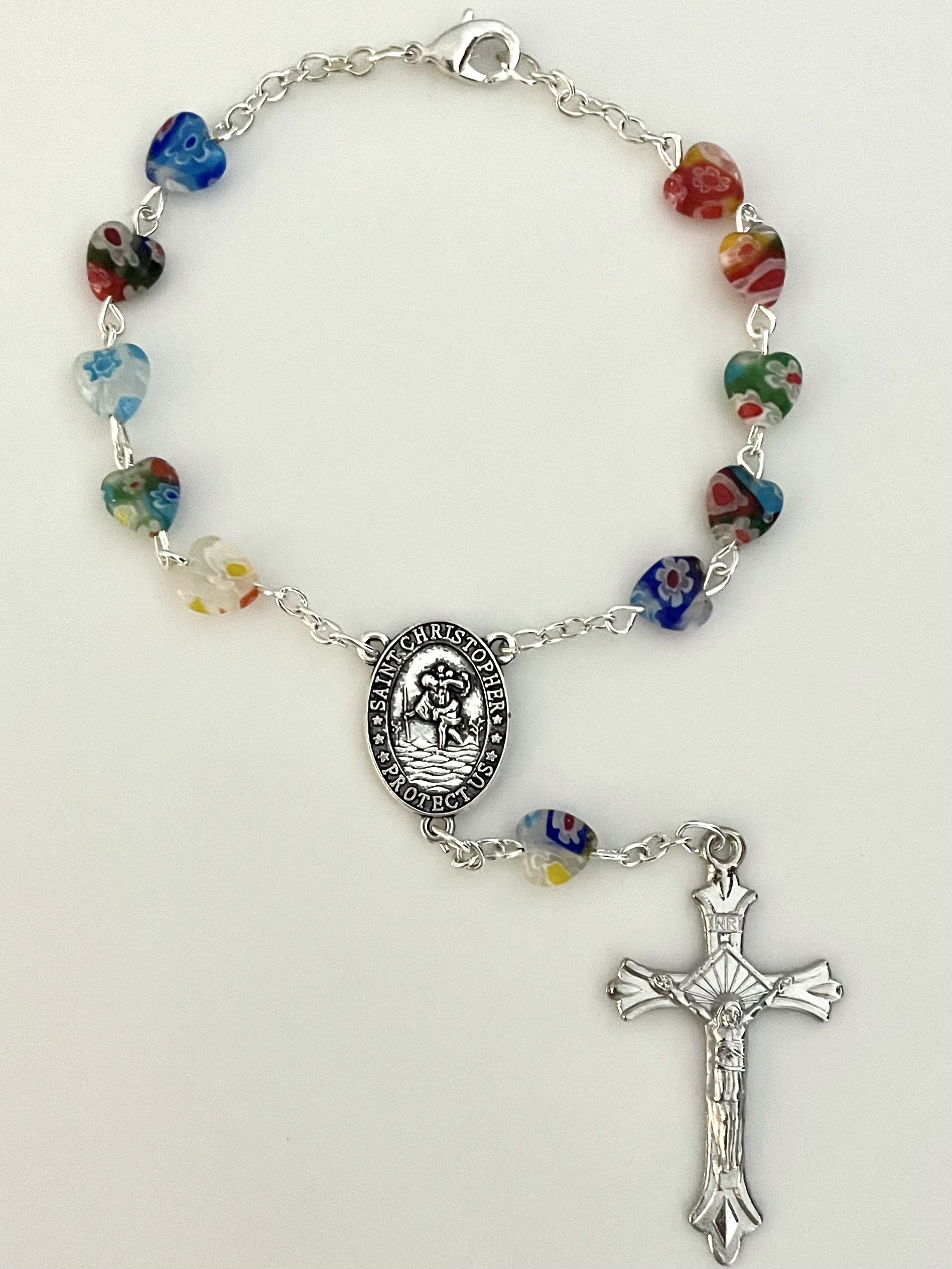 8x8mm Heart Shaped Multi-Color Glass Auto Rosary