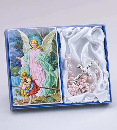 Guardian Angel Rosary & Prayer Card - Pink