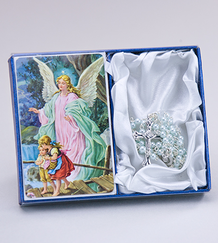 Guardian Angel Rosary & Prayer Card - Blue