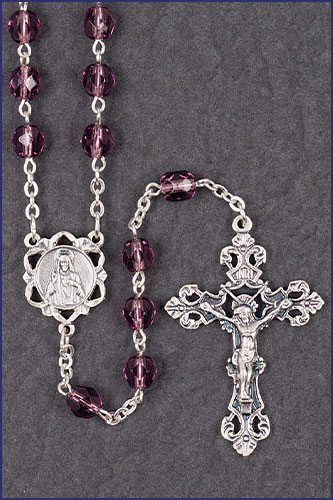 6mm February Round Diamond Cut Birhtstone Rosary