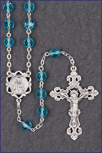 6mm March Round Diamond Cut Birthstone Rosary