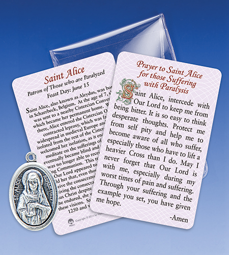 Saint Alice/Paralysis Healing Medal Wiht Prayer Card