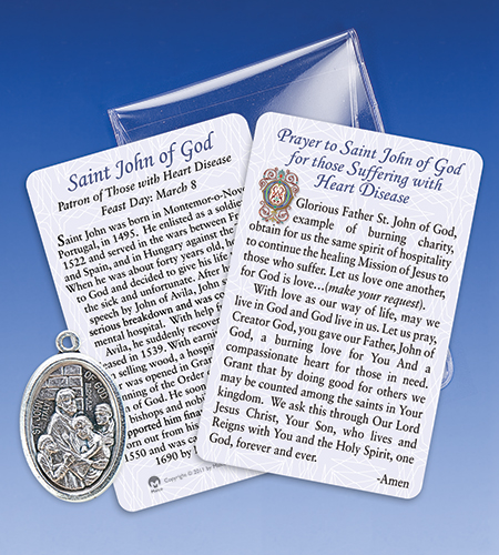 Saint John of God/Heart Disease Healing Medal with Prayer Card