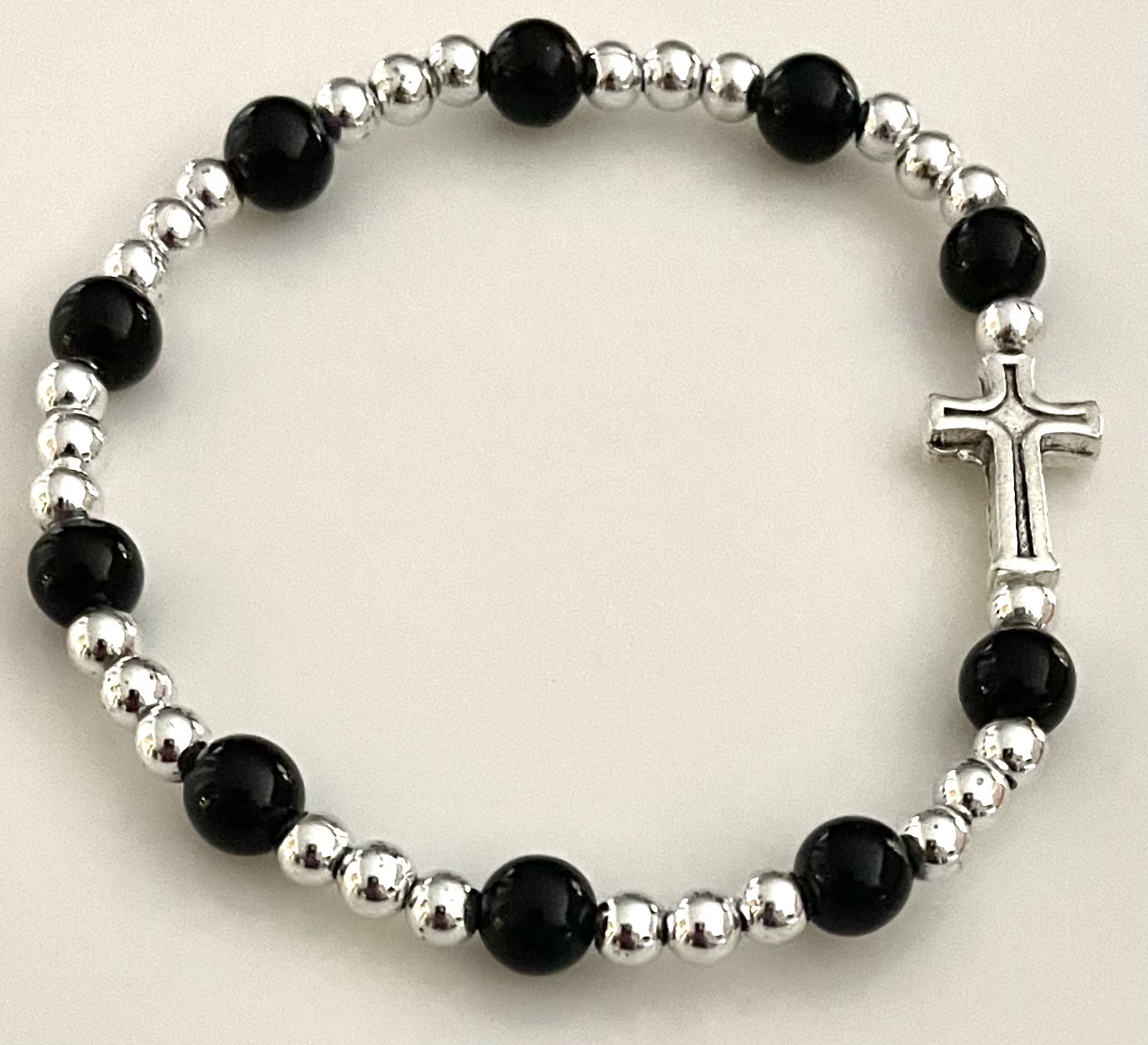 6mm ONYX GEMSTONE STRETCH BRACELET with PRAYER CARD GIFT BOXED