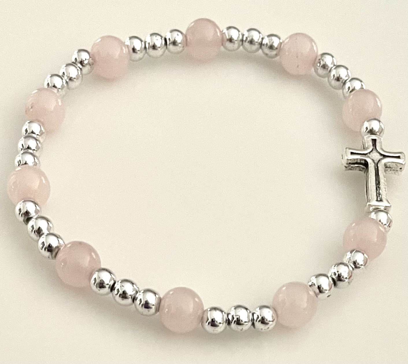6mm ROSE QUARTZ GEMSTONE STRETCH BRACELET with PRAYER CARD GIFT BOXED