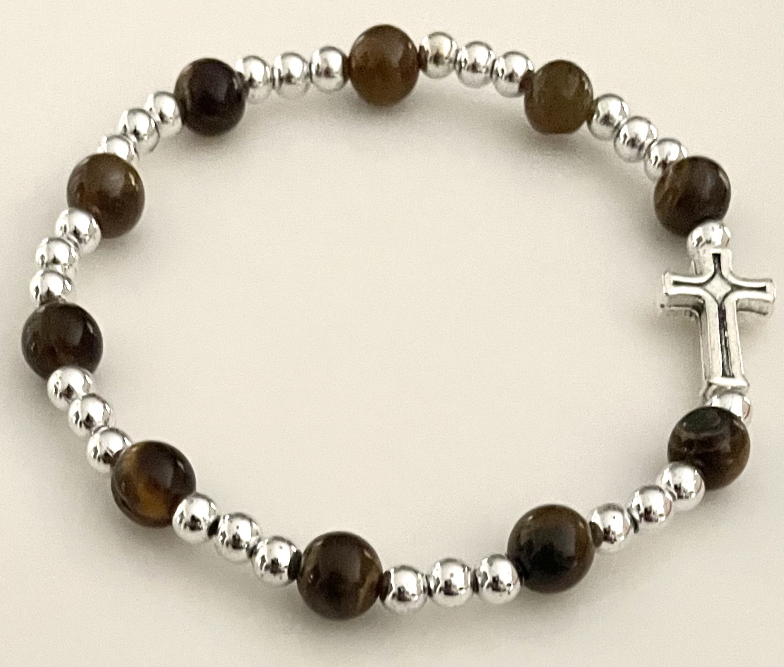 6mm TIGERS EYE GEMSTONE STRETCH BRACELET with PRAYER CARD GIFT BOXED