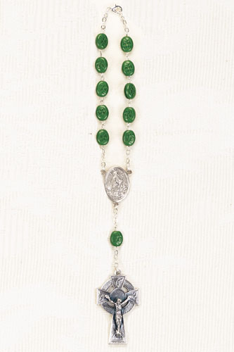 OVAL CERAMIC SHAMROCK AUTO ROSARY