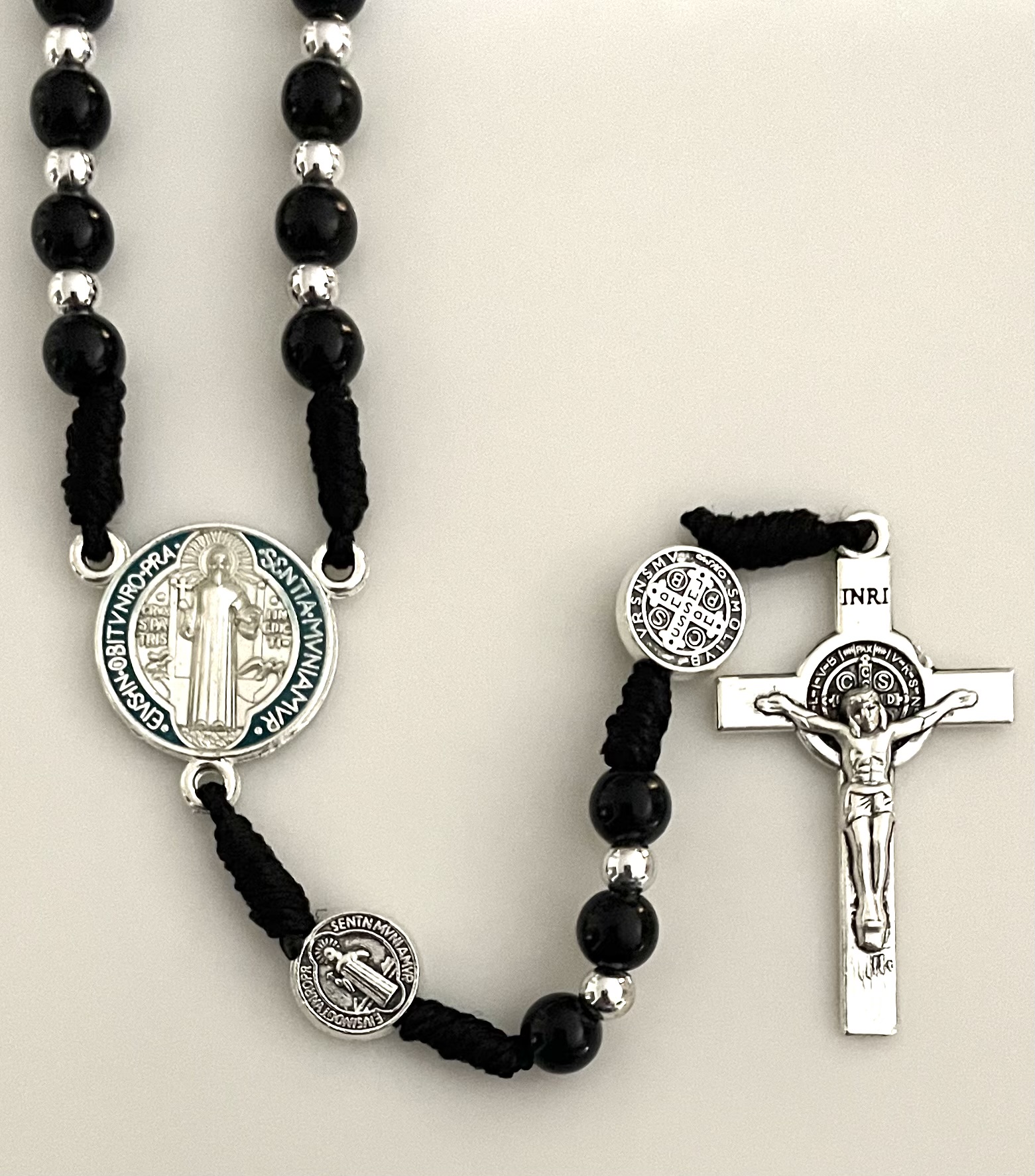 6mm BLACK CORDED ST BENEDICT ROSARY